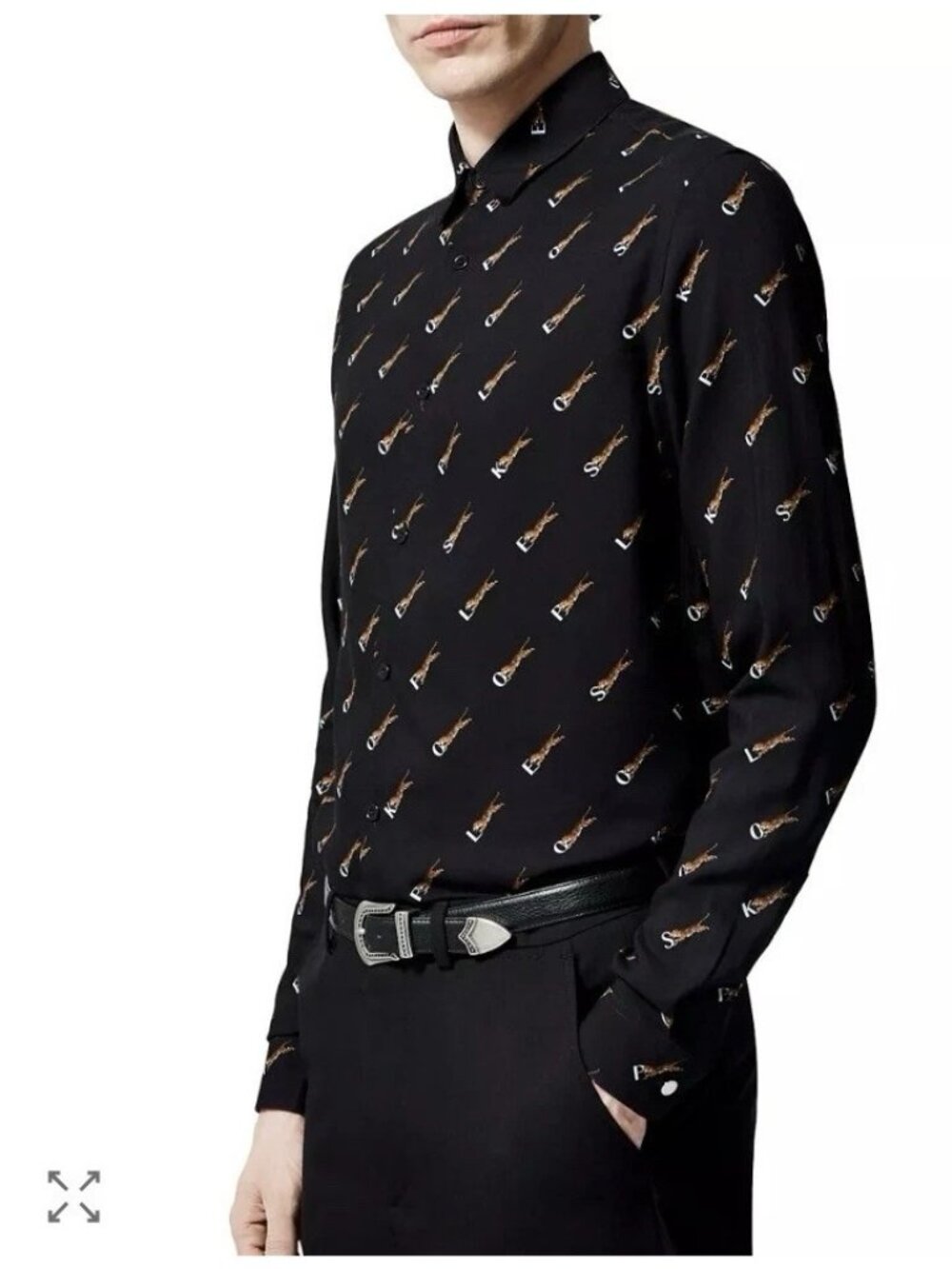 The Kooples Wild Monogramme Viscose Shirt Black Size Medium NWT